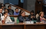 (L-R) Former Philippine president Rodrigo Duterte, former Philippine Drug Enforcement Agency director general Aaron Aquino, and former senator and human rights campaigner Leila de Lima attend a senate probe on the drug war during Duterte's administration, in Manila on October 28, 2024. Photo by Jam STA ROSA / AFP