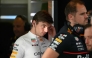 Red Bull Racing's Dutch driver Max Verstappen (L) looks on ahead of the second practice session of the Formula One Australian Grand Prix at the Albert Park Circuit in Melbourne on March 14, 2025. (Photo by Paul Crock / AFP)