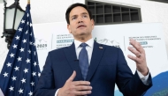 US Secretary of State Marco Rubio speaks with reporters following the G7 foreign ministers meeting in La Malbaie, Quebec, on March 14, 2025. (Photo by SAUL LOEB / POOL / AFP)
