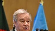 United Nations Secretary-General Antَnio Guterres speaks during a press briefing in Dhaka on March 15, 2025. (Photo by Munir Uz Zaman  / AFP)
 