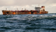 A photograph taken on March 12, 2025 shows the MV Stena Immaculate tanker at anchor in the North Sea, off the coast of Withernsea, east of England, after it was hit by the MV Solong container vessel on March 10. Photo by AFP