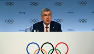 International Olympic Committee (IOC) President Thomas Bach speaks during a press conference ahead of the upcoming 141st IOC session in Mumbai on October 13, 2023. Photo by INDRANIL MUKHERJEE / AFP