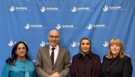 Chairperson of the Global Alliance of National Human Rights Institutions H E Maryam bint Abdullah Al Attiyah and United Nations High Commissioner for Human Rights H E Volker Türk with other officials during a meeting in Geneva.