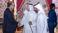 Ambassador of India to Qatar H E Vipul receiving guests at a Ramadan Suhoor gathering organised by the Embassy of India in Doha.