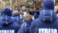 Italy's Deputy Prime Minister and Minister of Infrastructure and Transport, Matteo Salvini attends the pre-homologation of the new Cortina Sliding Centre ahead of the Olympic Winter Games Milano Cortina 2026, in Cortina on March 25, 2025. (Photo by Pierre Teyssot / AFP)
