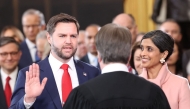 JD Vance with his wife Usha Vance during his swearing in ceremony. AFP File photo.