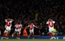 Arsenal's English midfielder #41 Declan Rice celebrates scoring the team's second goal during the UEFA Champions League Quarter final first leg football match between Arsenal and Real Madrid, at the Emirates Stadium, in London, on April 8, 2025. (Photo by Adrian Dennis / AFP)
 