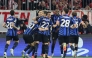 Inter Milan celebrate scoring the opening goal during the UEFA Champions League first leg quarter-final football match between FC Bayern Munich and Inter Milan in Munich, southern Germany, on April 8, 2025. (Photo by Alexandra Beier / AFP)