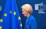 European Commission President Ursula von der Leyen walkss prior to a meeting with Iceland Prime Minister at the EU Commission headquarters in Brussels on April 9, 2025. (Photo by Nicolas TUCAT / AFP)