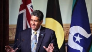Palau's President Surangel Whipps Jr. reacts as he speaks during a function at the Lowy Institute in Sydney on April 10, 2025. (Photo by David Gray / AFP)

