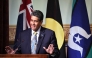Palau's President Surangel Whipps Jr. reacts as he speaks during a function at the Lowy Institute in Sydney on April 10, 2025. (Photo by David Gray / AFP)

