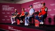 FROM LEFT: Jorge Martin, Marc Marquez, Alex Marquez and  Francesco Bagnaia attend a press conference at the Lusail International Circuit yesterday. (AFP) 