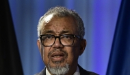 World Health Organization (WHO) Director-General Tedros Adhanom Ghebreyesus delivers a speech at the World Health Organization (WHO) HUB during the 'Global Health in Transition 2025' event in Berlin, on April 2, 2025. (Photo by John MACDOUGALL / AFP)
