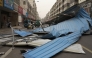 The remains of a metal structure are seen after it was blown over by high winds in Fuyang, in China's eastern Anhui province on April 12, 2025. (Photo by AFP) 
 