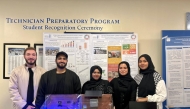 The project team comprising Naeema Sulaiman Chowdhury, Ammar Mohammad Absar, Nihma Niyas, Mohammad Ali and Nowshin Tasnim during the UDST Skiils Day 2025.