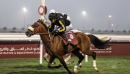 Jefferson Smith guides Alshanfara to Purebred Arabian Graduation Plate win at Al Uqda Racecourse. Pic: Juhaim/QREC