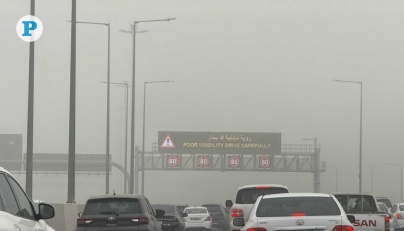 A view of reduced visibility on a road in Doha due to the dusty weather yesterday. Pic: Amr Diab/The Peninsula