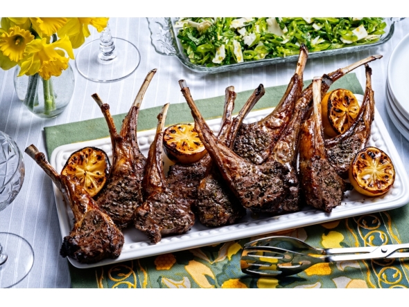 Sheet Pan Lamb Chops Scottadito. Photo by Scott Suchman; food styling by Lisa Cherkasky/Both for The Washington Post

