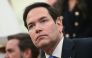US Secretary of State Marco Rubio listens as President Donald Trump meets with El Salvador's President Nayib Bukele in the Oval Office of the White House in Washington, DC, April 14, 2025. Photo by Brendan SMIALOWSKI / AFP.