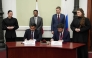 Minister of Commerce and Industry and Chairman of QFZ, H E Sheikh Faisal bin Thani bin Faisal Al-Thani and Minister of Economic Development of the Russian Federation, H E Maxim Reshetnikov witness the signing of MoU by CEO of QFZ, H E Sheikh Mohammed bin Hamad Bin Faisal Al-Thani and CEO of BIOCAD, Dmitrii Sivokoz.
