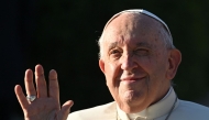 Pope Francis gestures as he departs the Saints Peter and Paul Cathedral following his meeting with bishops, priests, missionaries, consecrates persons and pastoral workers in Ulaanbaatar on September 2, 2023. Photo by Alberto PIZZOLI / AFP
