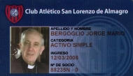 (FILES) Handout photo released by San Lorenzo football club press service of Argentinian cardinal Jorge Mario Bergoglio's club membership ID card. Bergoglio was elected Pope on March 13, 2013, to replace the frail Benedict XVI as leader of the world's 1.2 billon Catholics. (Photo by Prensa Club San Lorenzo / AFP)
