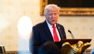 President Donald Trump delivers remarks during an Easter prayer service and dinner at the White House on Sunday, April 20, 2025. (Photo by Demetrius Freeman/The Washington Post)