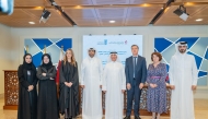 President of UDST Dr. Salem Al-Naemi and Assistant Undersecretary for Higher Education Affairs at the MoEHE Dr. Hareb Al-Jabri with other officials during the announcement ceremony.