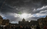 This photograph shows a view of St Peter's Basilica of The Vatican where the late Pope lies in state, taken from Rome on April 24, 2025.  (Photo by Alberto Pizzoli / AFP)