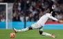 Real Madrid's French midfielder #06 Eduardo Camavinga controls the ball during the Spanish league football match between Real Madrid CF and Athletic Club Bilbao at the Santiago Bernabeu Stadium in Madrid, on April 20, 2025. (Photo by OSCAR DEL POZO / AFP)