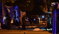 Vancouver police investigate a crime scene after a man drove into pedestrians at the annual Lapu Lapu festival celebrating Filipino culture, at East 43rd Avenue and Fraser, in the south of Vancouver on April 26, 2025. Photo by Don MacKinnon / AFP.