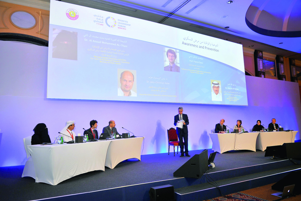 Dr. Sheikha Al Anoud bint Mohamed Al Thani (left), Director, Health Protection and Non-Communicable Diseases Department, Ministry of Public Health, with other experts during a plenary session of International Diabetes Leadership Forum at the Ritz-Carlton 