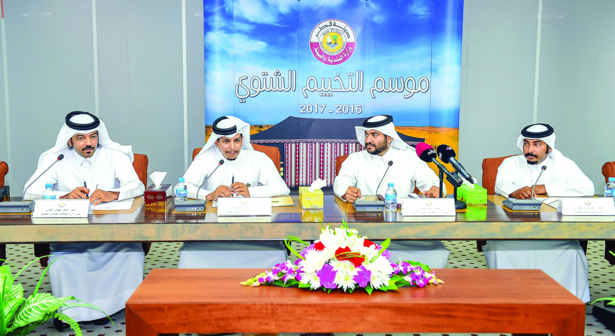 Salem Al Safran, Director of Environmental Protection, Reserves & Wildlife Department (right) and Saad Ibraheem Al Kaabi, General Coordinator for Winter Camping, speaking at a press conference at the Ministry headquarters yesterday.