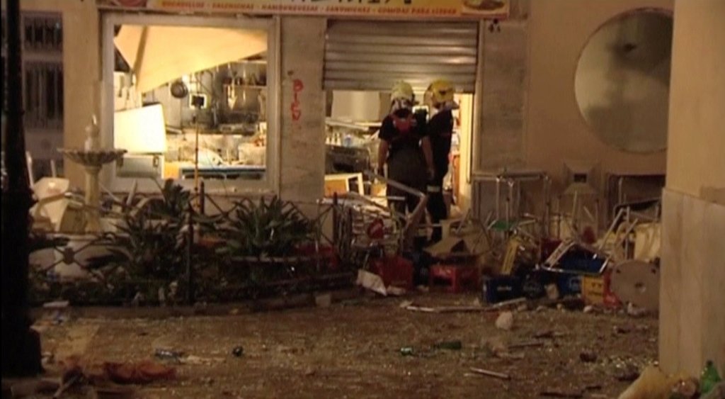 A view of the scene after a gas cylinder exploded in a cafe in Velez-Malaga, Spain October 1, 2016 in this still image taken from video. Wikono via Reuters 