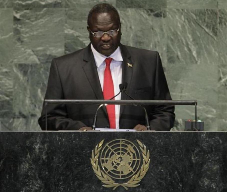 South Sudan's Vice-President Riek Machar addresses the 67th United Nations General Assembly at the U.N. Headquarters in New York, September 27, 2012. REUTERS/Brendan McDermid