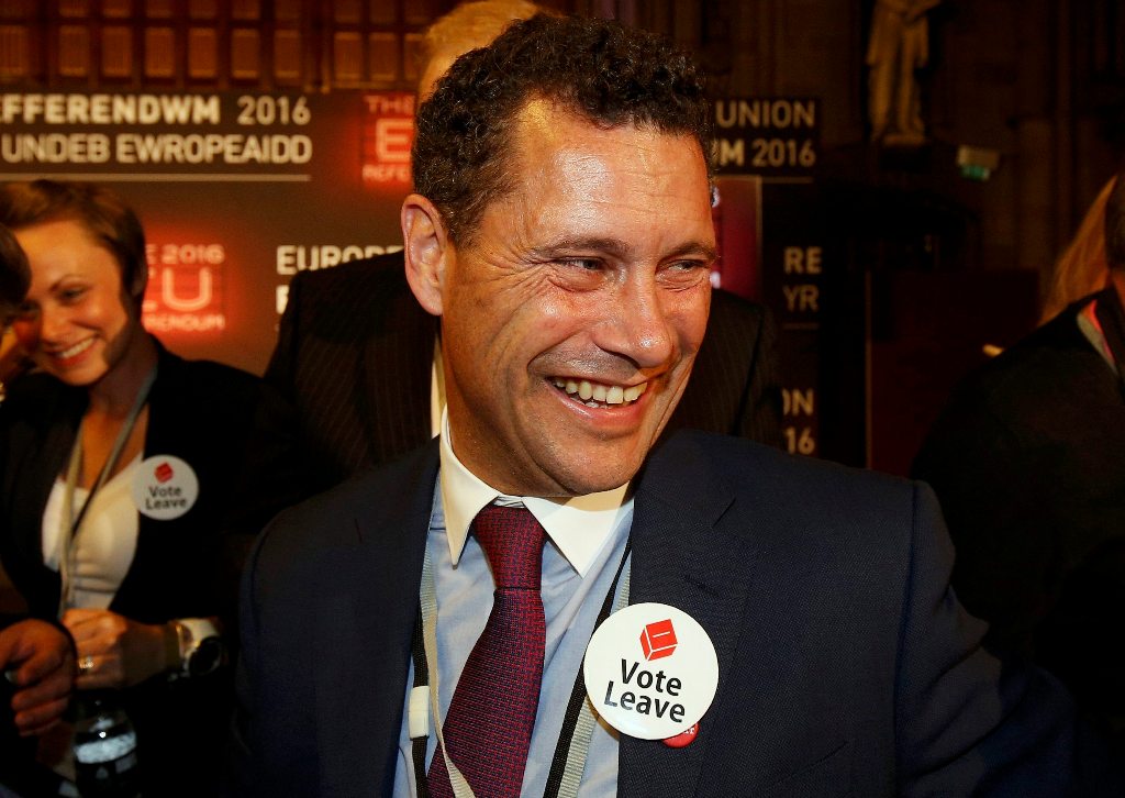 Steven Woolfe of the United Kingdom Independence Party (UKIP) smiles as votes are counted for the EU referendum, in Manchester, Britain June 24, 2016. REUTERS/Andrew Yates/File Photo