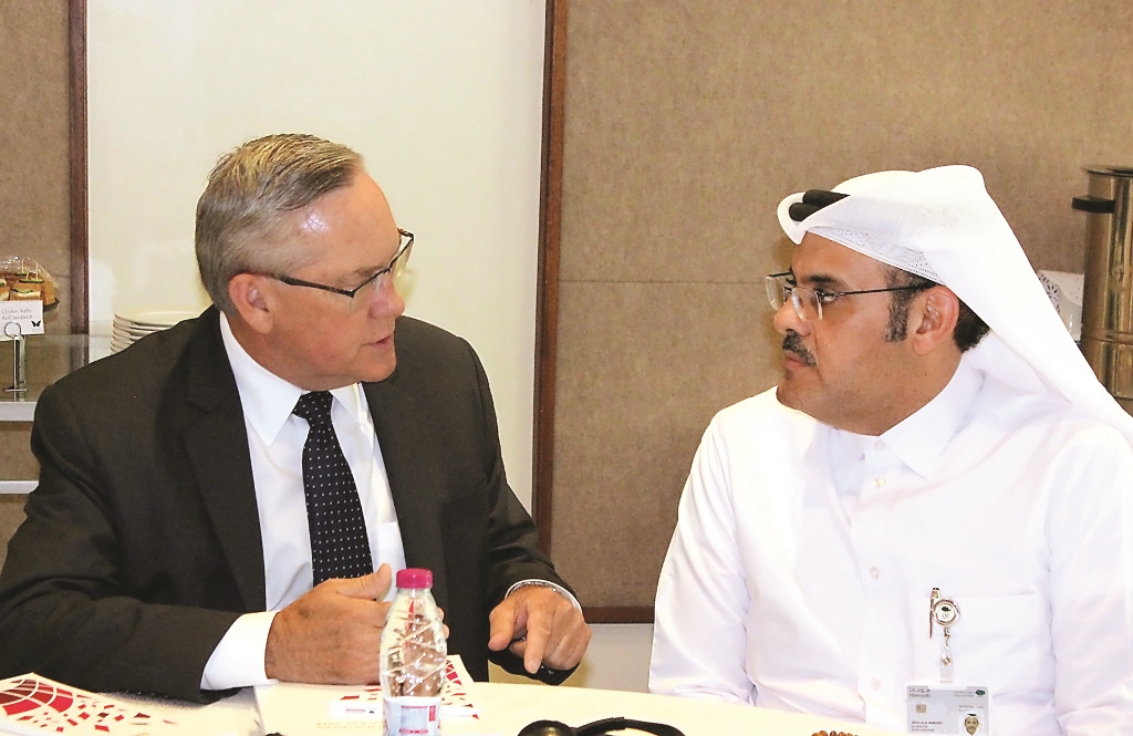 Abdullah Ahmed Al Mansoori (right), Director of QCF, and Phil Harrington, President and CEO of Kuder Inc, during the career counsellors follow-up meeting.