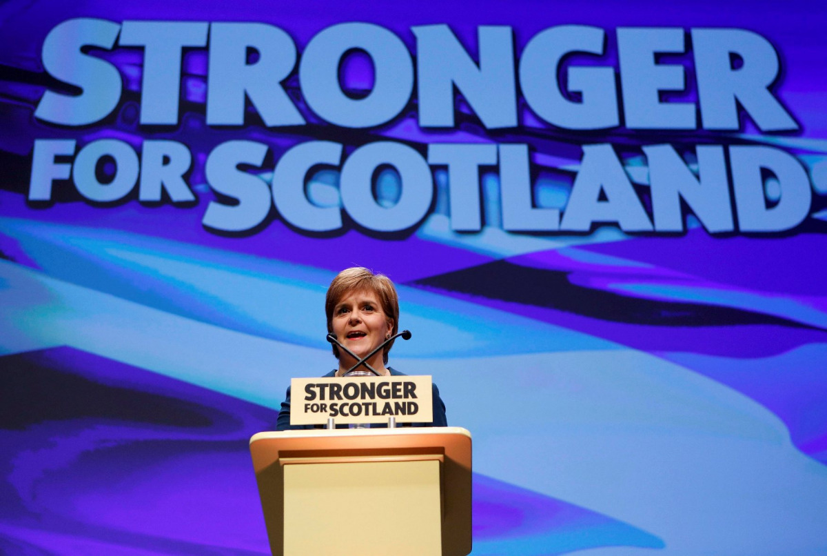 Scotland's First Minister and leader of the Scottish National Party (SNP), Nicola Sturgeon, speaks at the party's annual conference in Glasgow, Scotland, Britain October 13, 2016. (Reuters/Russell Cheyne)