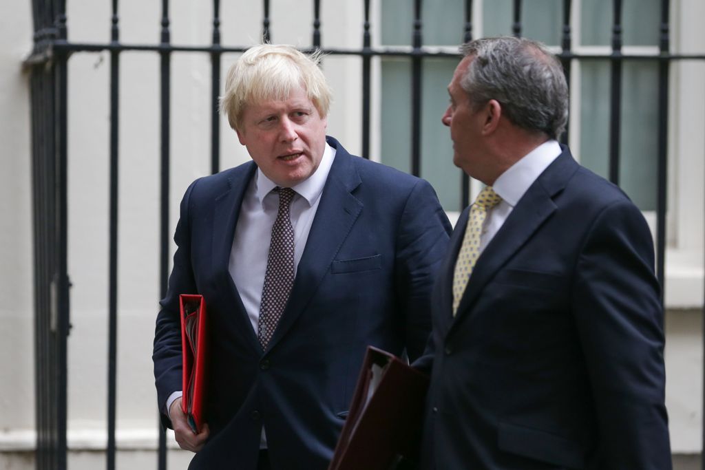 British foreign minister Boris Johnson (L) and International trade minister Liam Fox leave the weekly cabinet meeting at 10 Downing Street in London on October 25, 2016. AFP / Daniel Leal-Olivas
