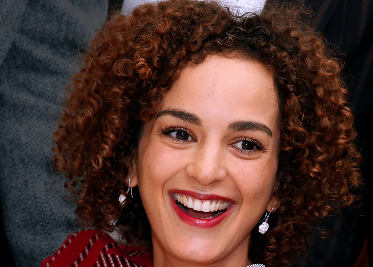 Moroccan-French author Leila Slimani reacts at the Drouant restaurant after she received the French literary prize Prix Goncourt for her novel 