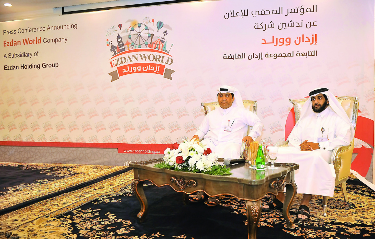 Ezdan Holding Group CEO Ali Mohammed Al Obaidli (left) and  Ezdan World General Manager Abdulaziz Al Mohannadi at the press meet yesterday. Pic: Baher Amin / The Peninsula