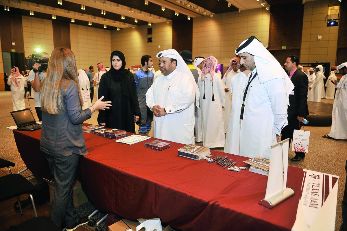 Maryam Al Mannai, Vice-President of Student Affairs at HBKU, touring Discover Education City 2016 with other officials. Pic: Baher Amin/ The Peninsula