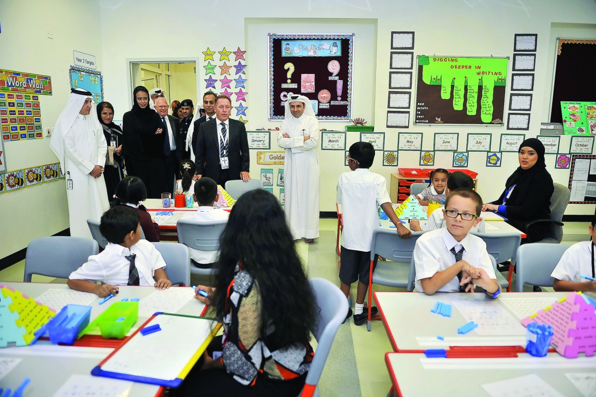 Minister of Education and Higher Education H E Dr Mohammed Abdul Wahed Ali Al Hammadi and Qatar Airways Group Chief Executive Akbar Al Baker during a tour at the school facilities at the official opening of Oryx International School Doha on Thursday. Pic: