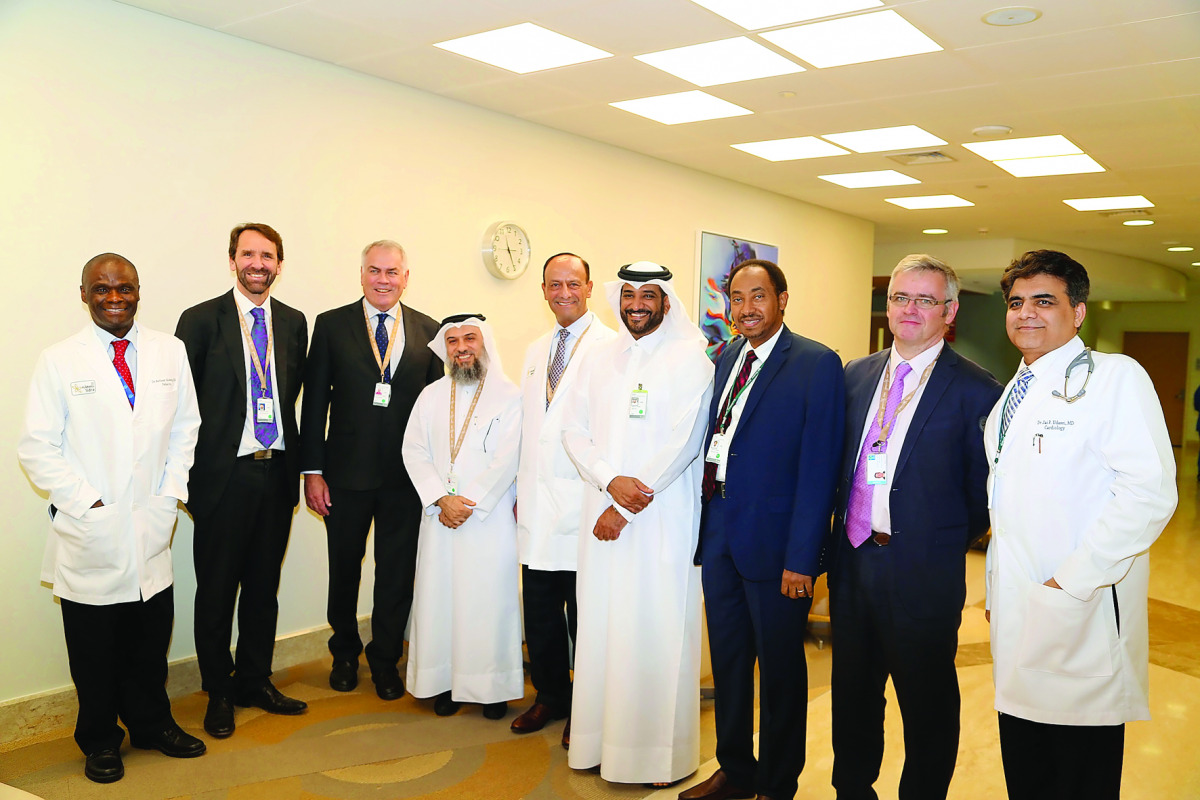 Dr John Ferguson, Chief Medical Officer, Sidra (third left) and Peter Morris (second left), CEO, with heads and team of the newly opened pulmonary, cardiology and gastroenterology paediatric clinics.