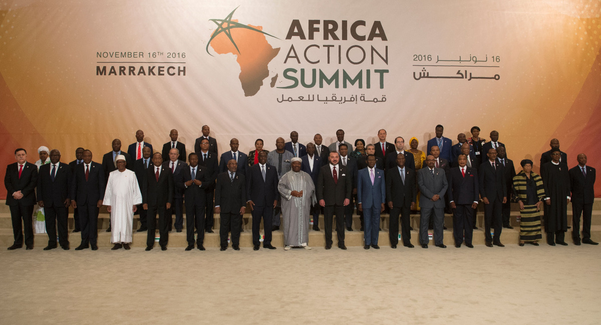 African leaders pose for a family picture during the Africa Action Summit, on the sidelines of the COP22 Climate Change Conference, on November 16, 2016, in Marrakesh. African leaders met in Morocco to agree a joint stance to fight global warming on the c