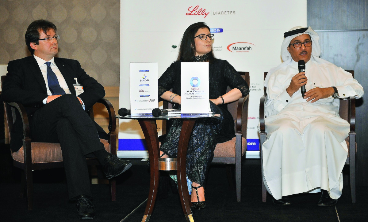 FROM LEFT: Peter Schwarz, Department of Medicine at Prevention and Care of Diabetes, University of Dresden; Asma Deeb, Consultant Chief of Paediatric Endocrinology at Mafeaq Hospital; and Abdullah Al Hamaq, Executive Director at Qatar Diabetes Association