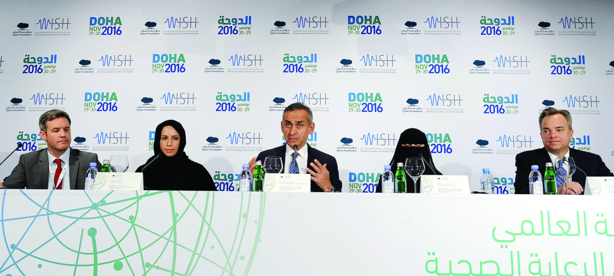 Egbert Schillings, CEO, WISH; Buthaina Al Nuaimi, President, Pre-University Education, Qatar Foundation; Prof The Lord Ara Darzi of Denham, Executive Chair, WISH; Dr Mariam Ali Abdulmalik, Managing Director, PHCC and Dr Mark McClellan, WISH Forum Chair, A