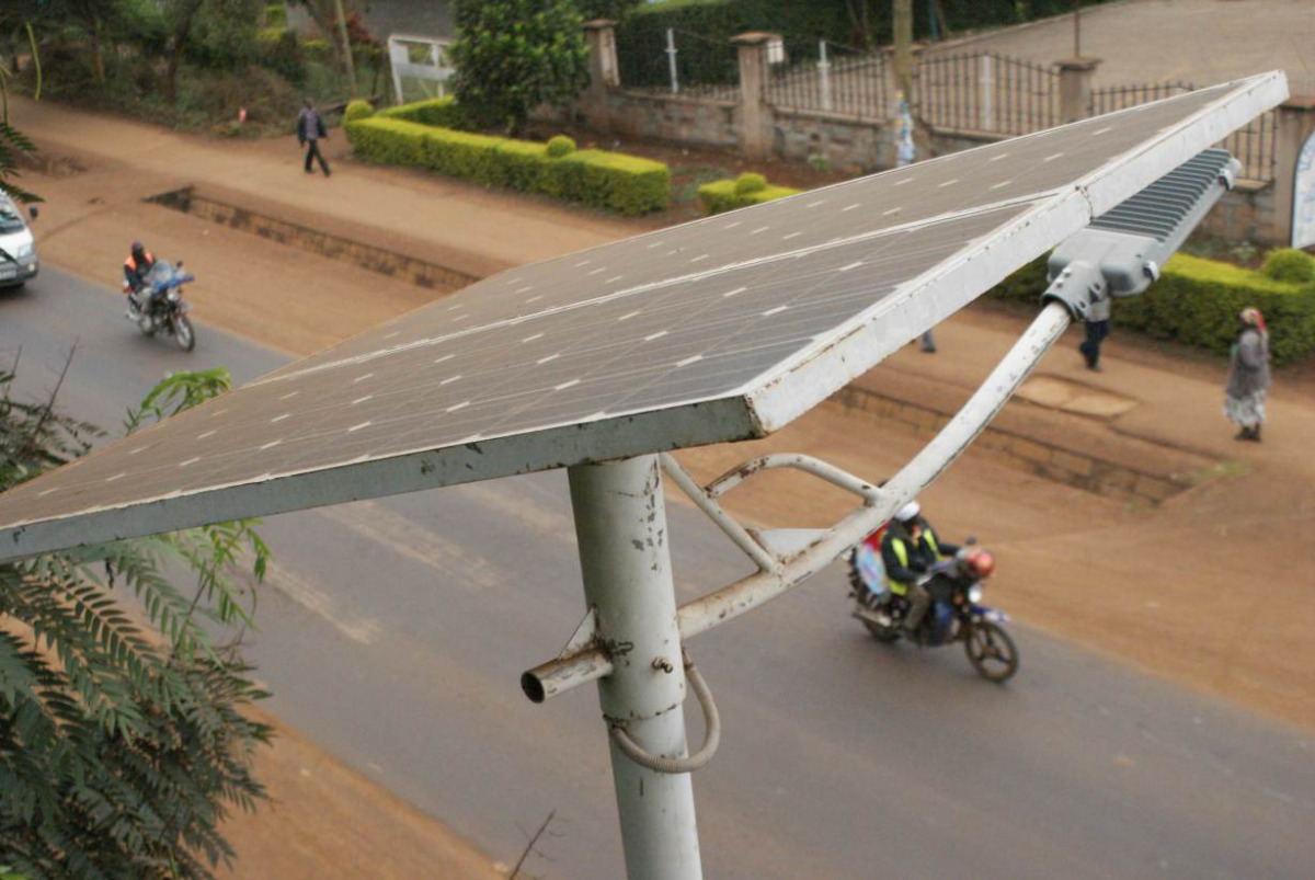 A view of a streetside solar panel in Embu, Kenya. TRF/Kagondu Njagi