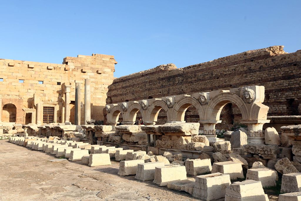 A partial view shows a part of the ancient Roman city of Leptis Magna in al-Khums, 130 kms east of the Libyan capital Tripoli, on December 18, 2016. AFP / MAHMUD TURKIA