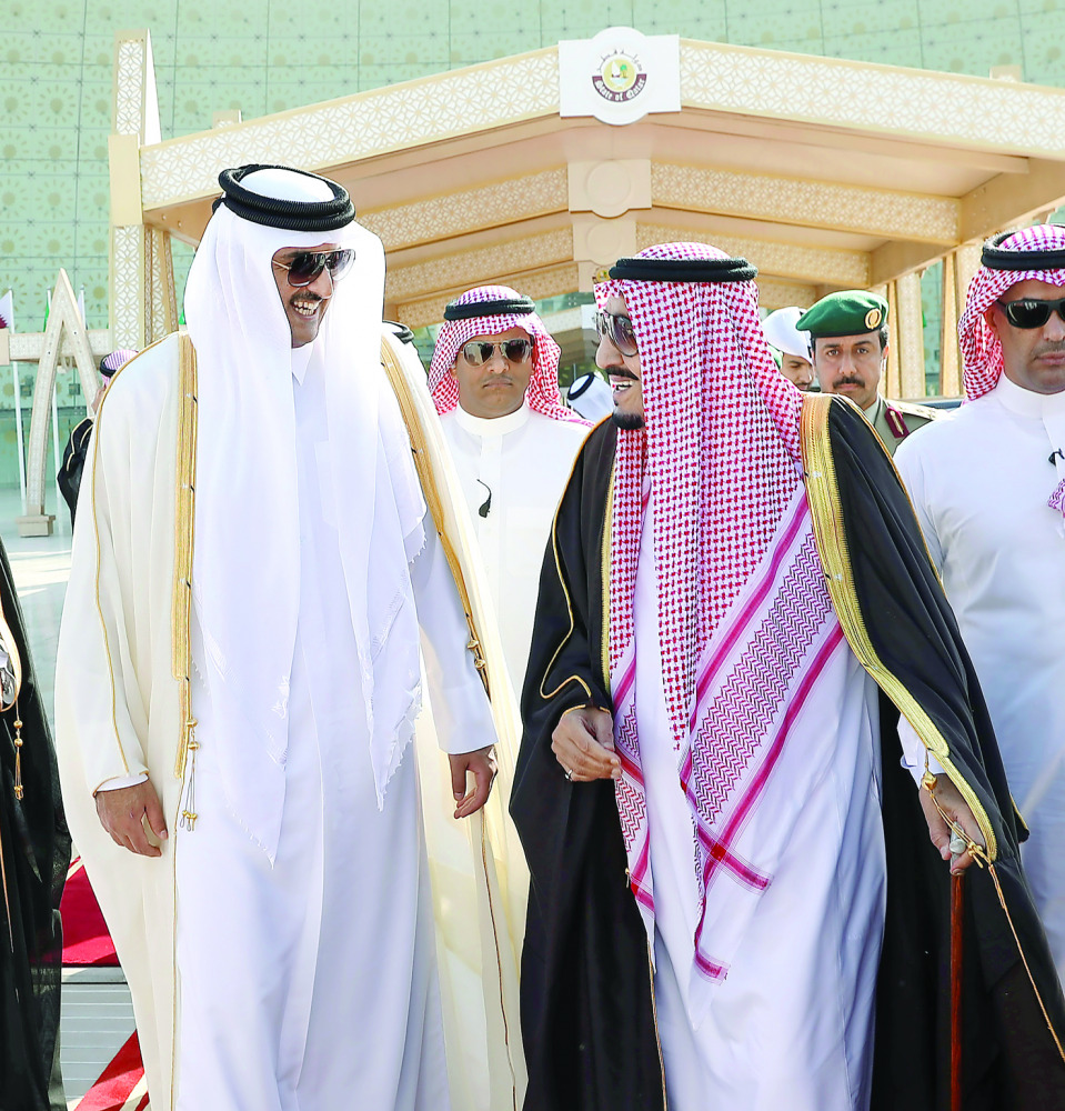 Emir H H Sheikh Tamim bin Hamad Al Thani with Custodian of the Two Holy Mosques King Salman bin Abdulaziz Al Saud ahead of his departure from Hamad International Airport after a two-day official visit to Qatar. 